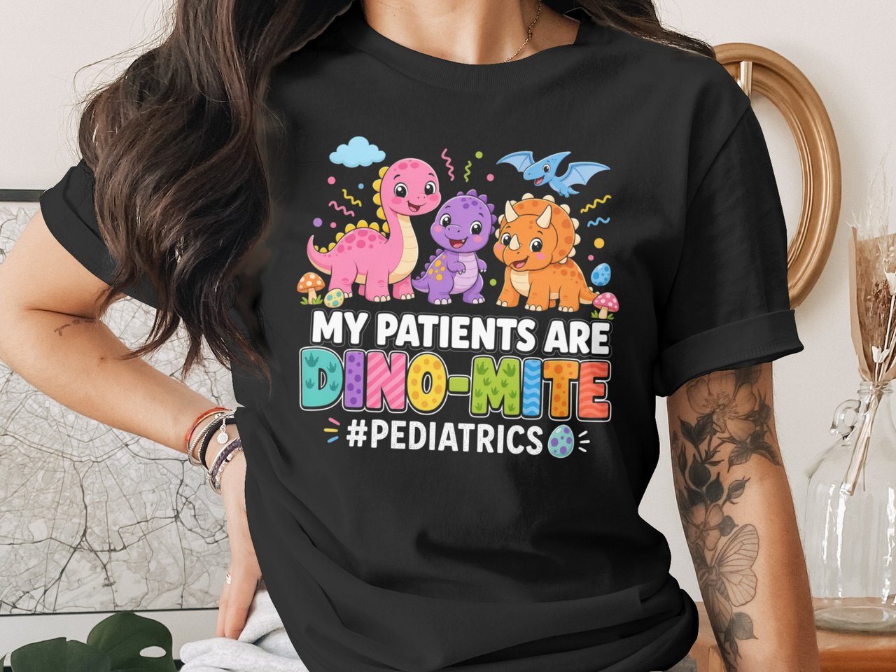 Pediatric Nurse Dinosaur T-Shirt: Cute Dino-Mite Patients, PEDS Nursing Appreciation