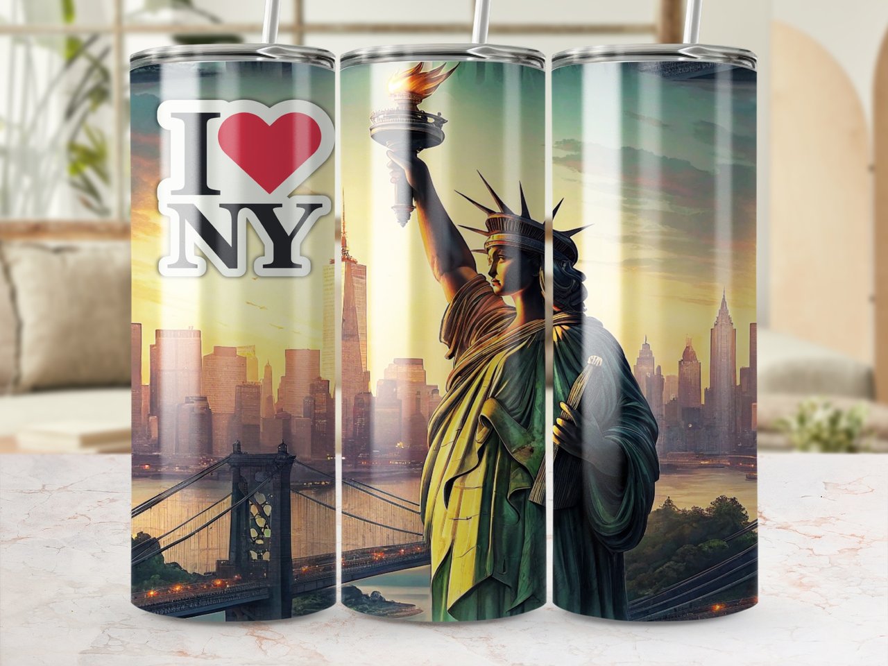 New York City Tumbler Wrap Digital Design 20oz Skinny Tumbler, Statue of Liberty PNG, I Love NY Travel Souvenir Gift