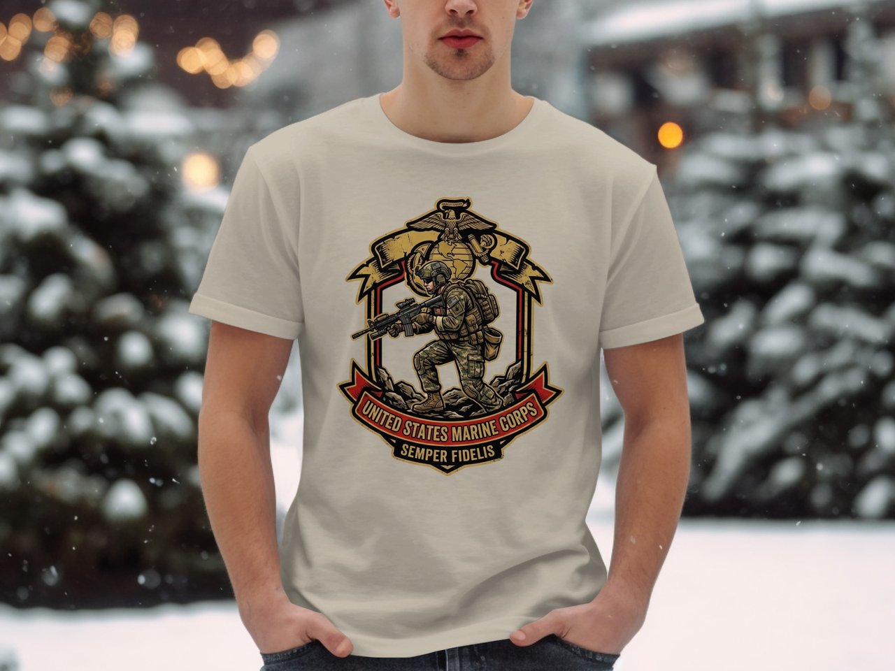 United States Marine Corps T-Shirt, Semper Fidelis USMC Emblem Tee, Military Veteran Patriotic Gift, Marine Family Apparel