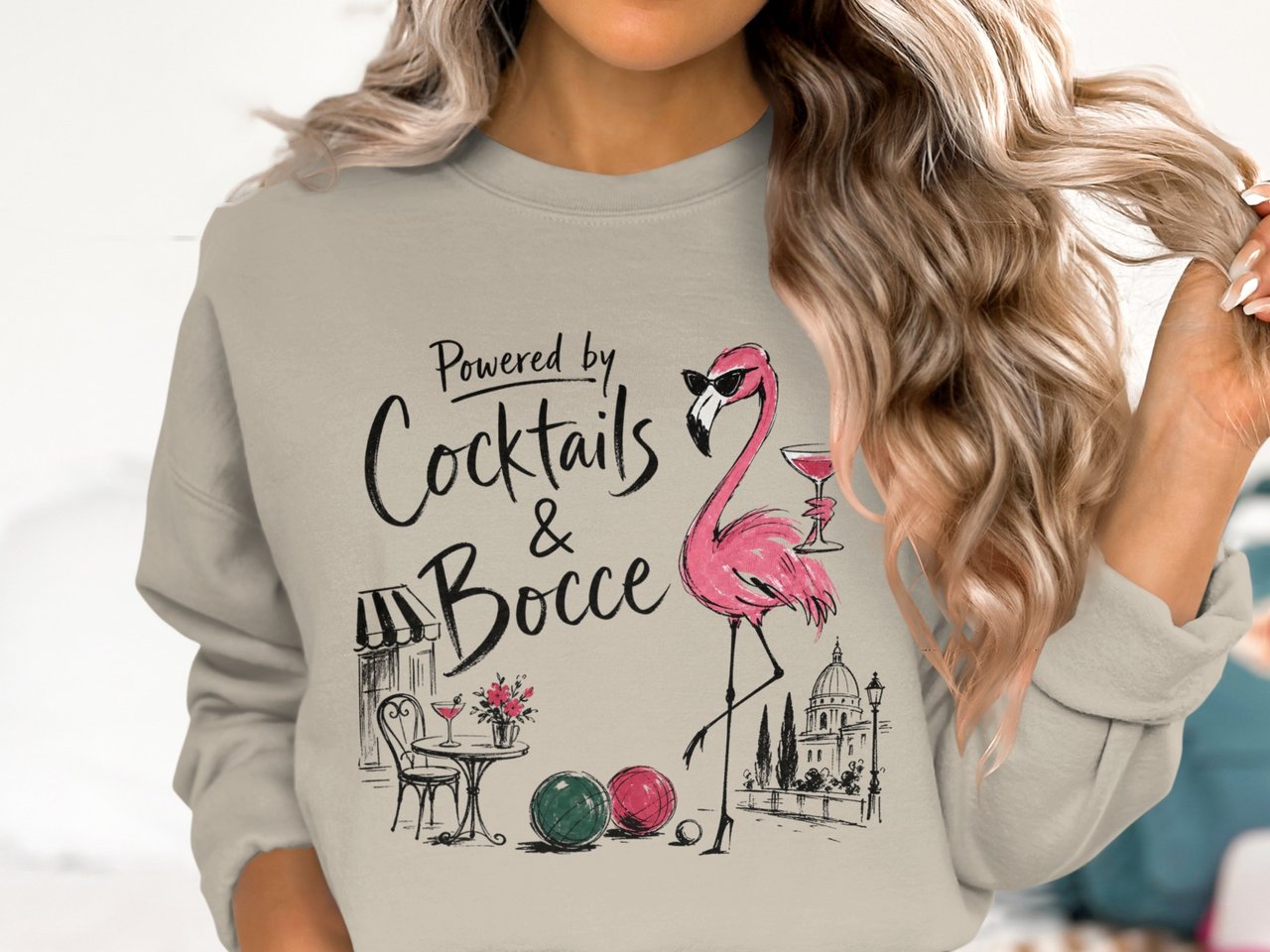 Cocktails & Bocce Flamingo Chic Sweatshirt