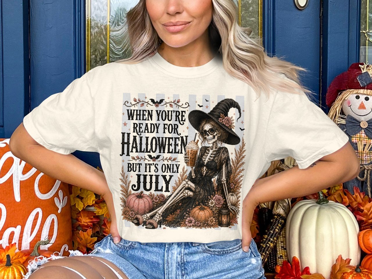 Halloween in July Skeleton Sweatshirt, Iced Coffee Witchy Vibes Hoodie, Spooky Season Tee, Early Fall Pumpkin Shirt