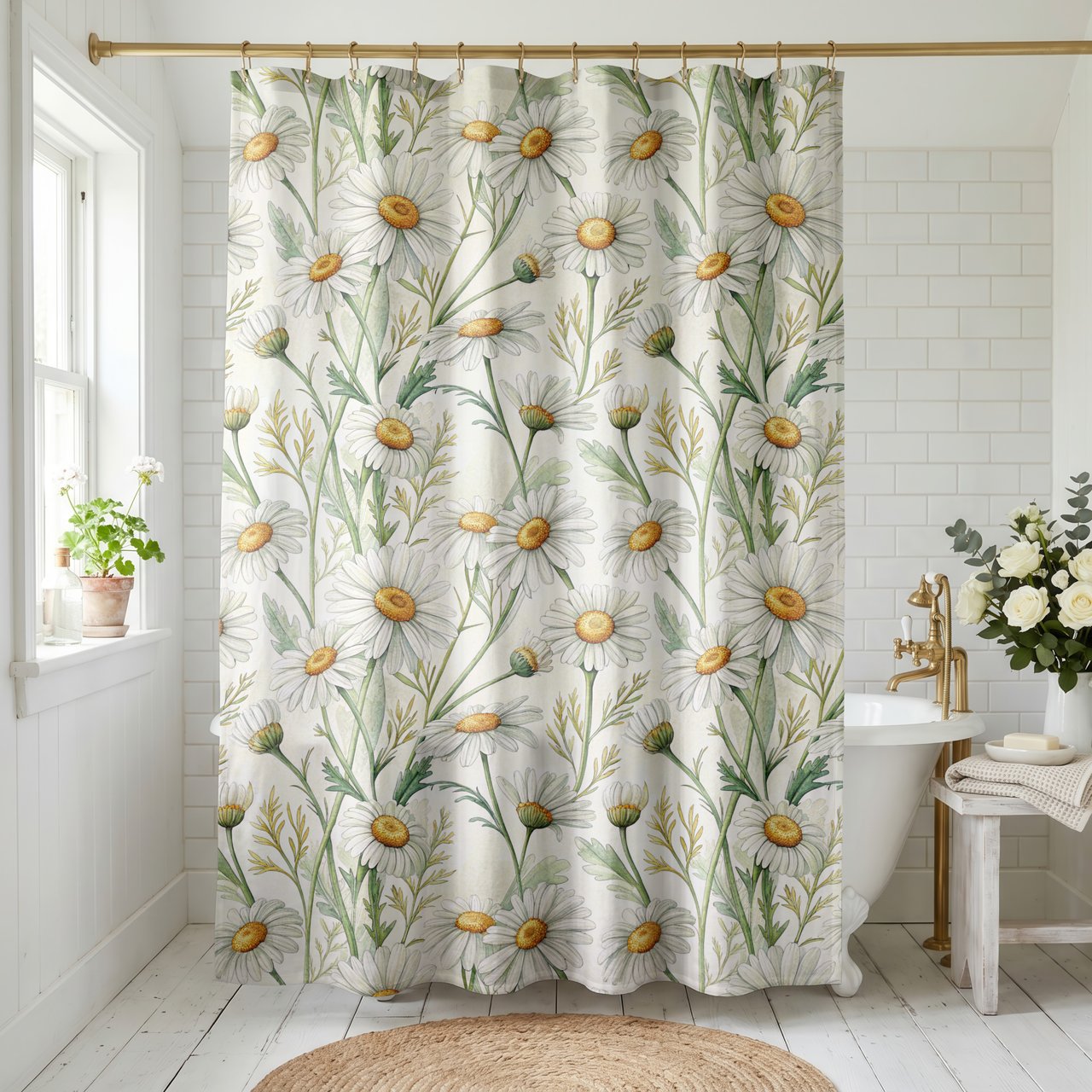 Watercolor Daisy Meadow Shower Curtain