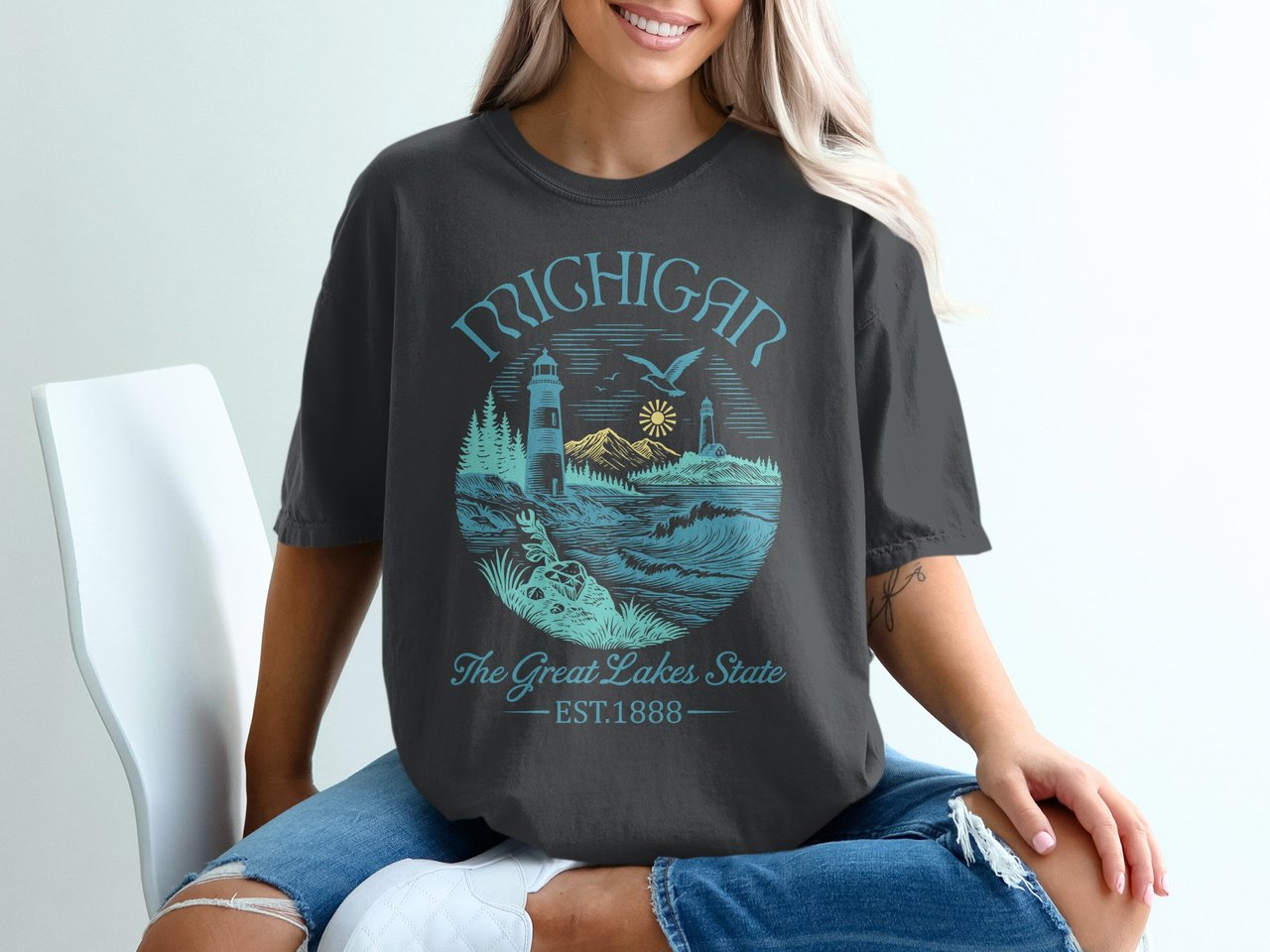 Michigan Great Lakes State Lighthouse Graphic Tee