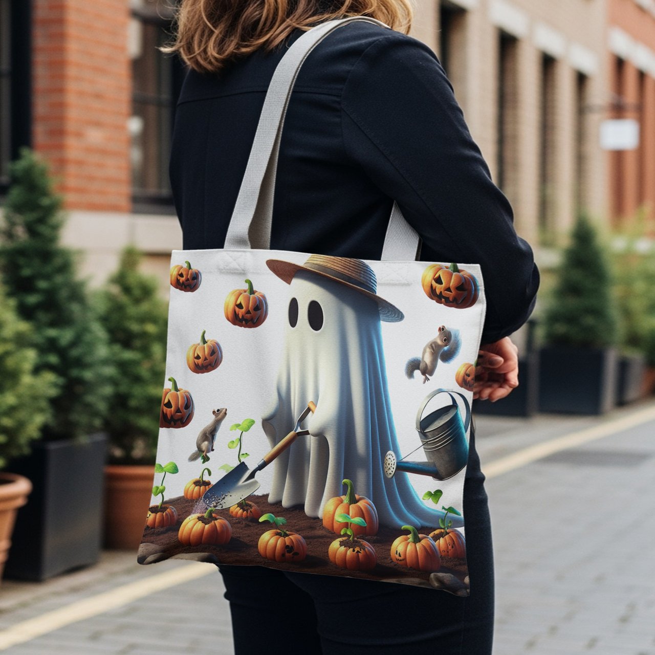 Halloween Tote Bag, Ghost Gardener, Pumpkin Patch, Spooky Season, Fall Decor, Halloween Decor, Cute Ghost, Halloween Party, Autumn Vibes