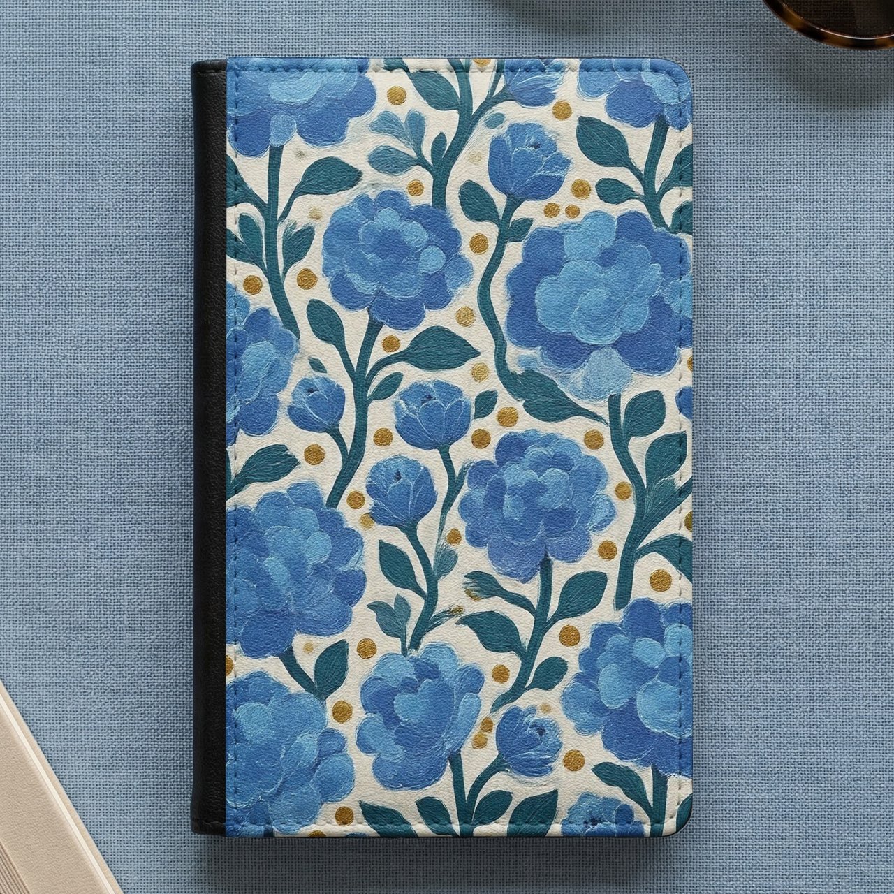 Blue Botanical Floral Passport Cover