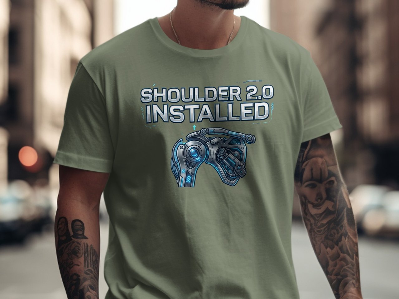 Robotic Bionic Shoulder 2.0 Installed T-Shirt: Replacement Surgery Recovery, Upgraded Design, Post Op