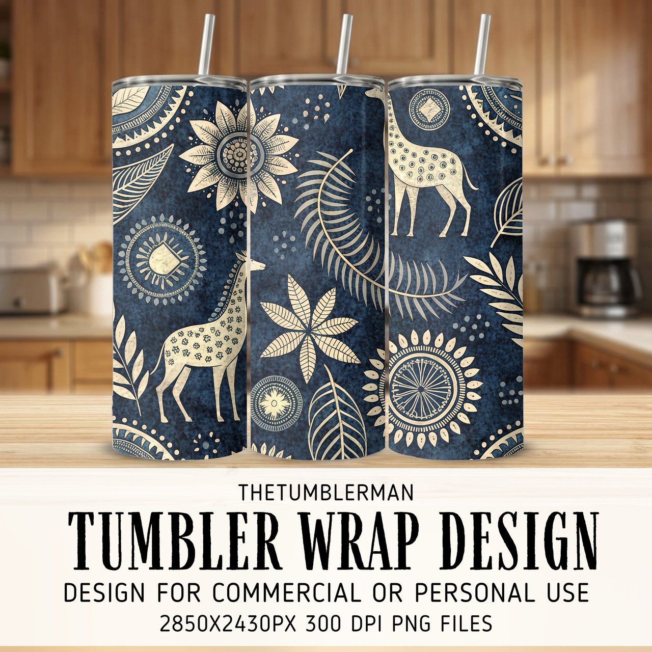 Safari Folk Indigo Digital Design Size Bundle Png