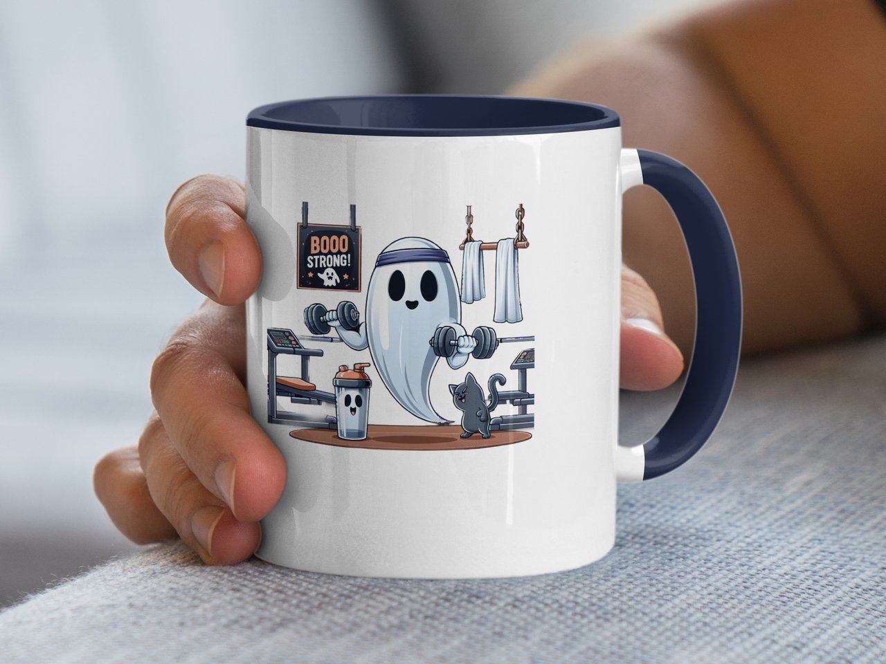 Halloween Mug, Boo Strong Ghost Gym Mug, Workout Ghost Coffee Cup, Halloween Gift, Funny Ghost Mug, Gym Humor Mug, Ghost Lover Gift