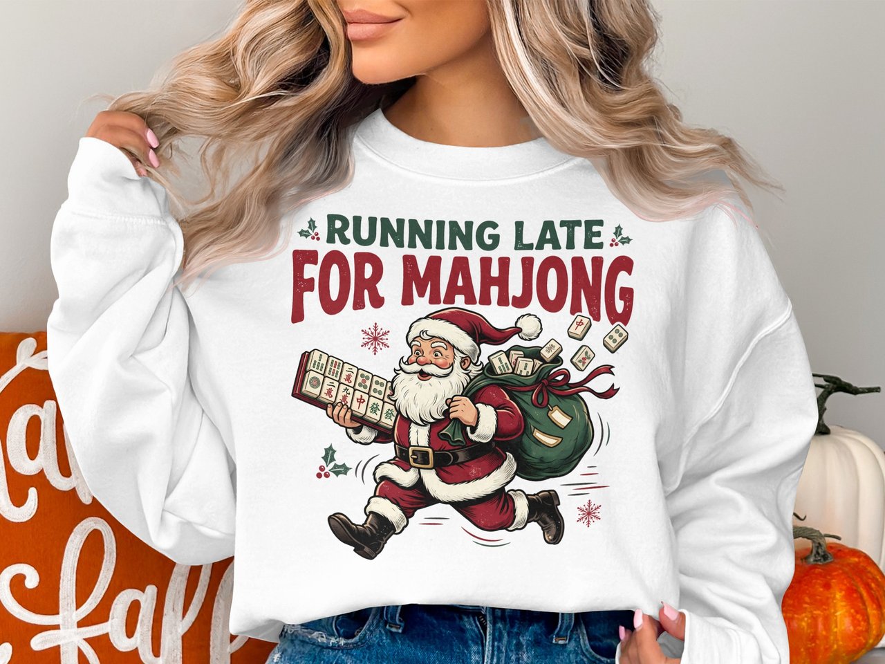 Running Late For Mahjong Christmas Print, Retro Santa Claus Holiday Art, Funny Mahjong Player Gift, Game Night Graphic Holiday Decor