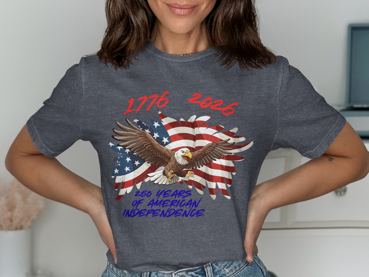 250 Years American Independence T-Shirt, Patriotic Bald Eagle 1776-2026 USA Flag Fourth of July Celebration Tee