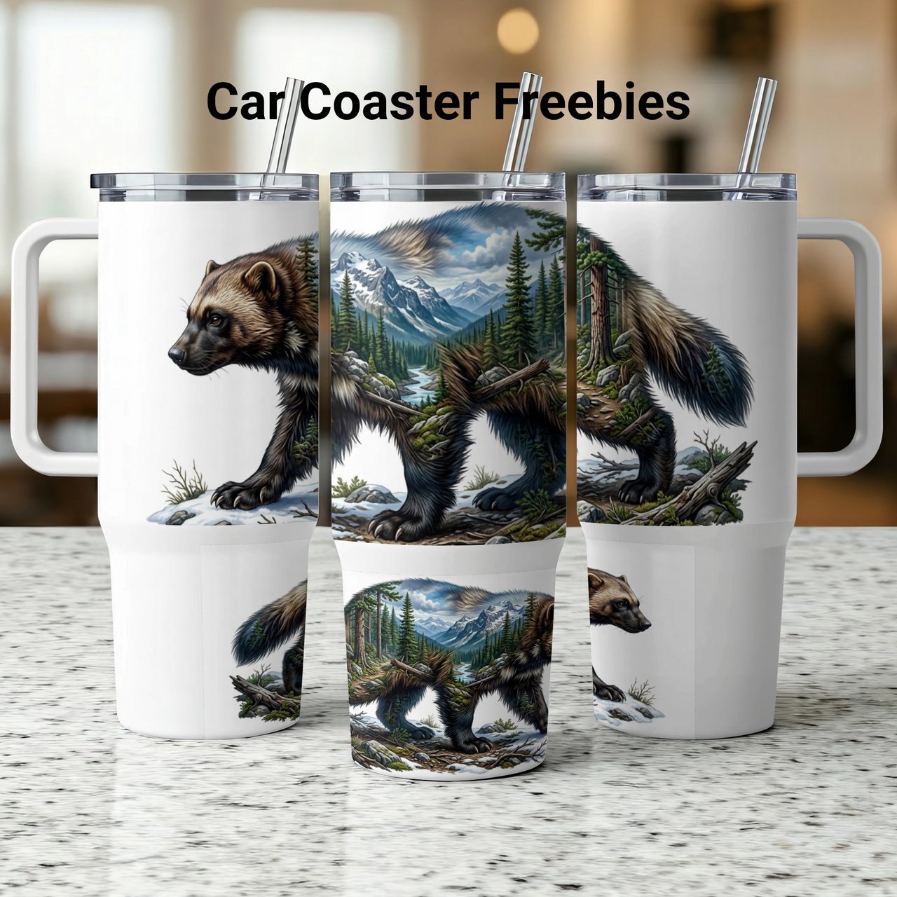 Wolverine Tumbler Wrap 40oz Sublimation Digital Design | Mountain Wildlife Tumbler PNG | Nature Outdoorsy Animal Wrap File for Men