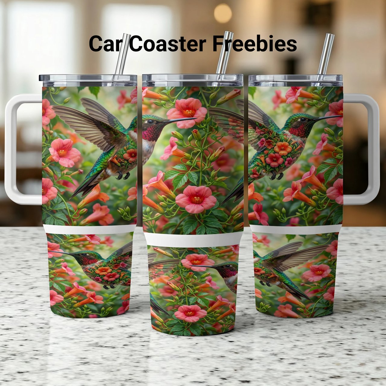 Hummingbird & Trumpet Flower 40oz Tumbler Wrap Design | Floral Bird Sublimation Digital File | Nature Lover Gift