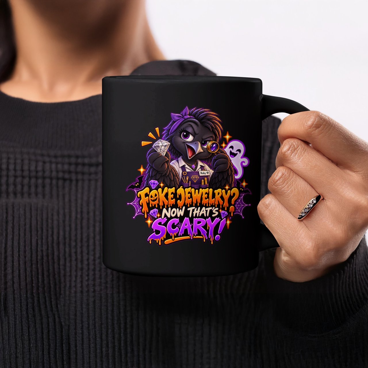 Fake Jewelry Scary Raven Jeweler Mug