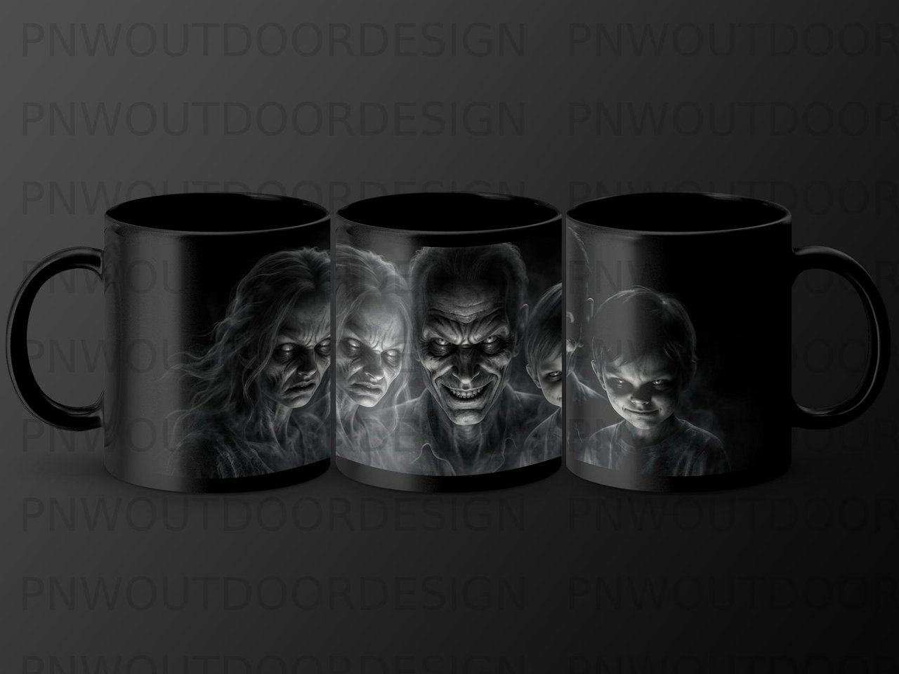 Horror Face Mug Wrap Halloween Sublimation Design Creepy Zombie Digital Download Scary Spooky PNG 11oz 15oz Mug Wrap