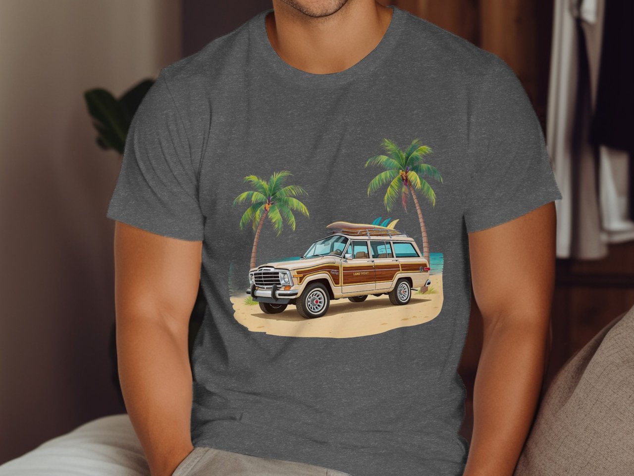 Grand Wagoneer T-Shirt, Beach Vibes Tee, Surfboard Car T-Shirt, Vintage Car Shirt, Summer T-Shirt, Car Lover Gift, Retro Car Tee