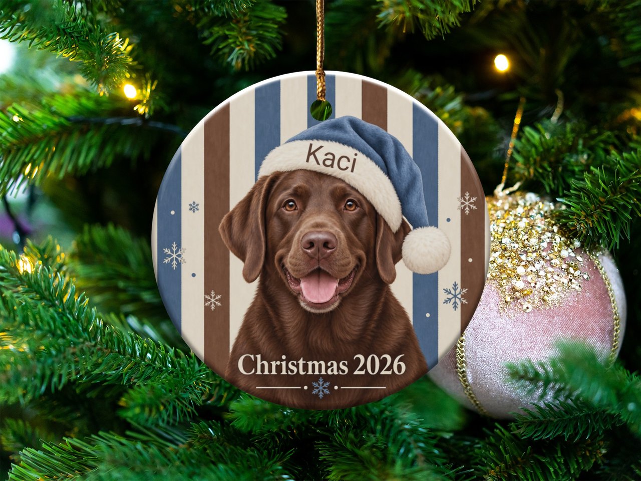 Chocolate Lab Ornament, Custom Dog Christmas Ornament 2026, Labrador Retriever Holiday Gift for Dog Mom, Rustic Pet Christmas Tree Decor