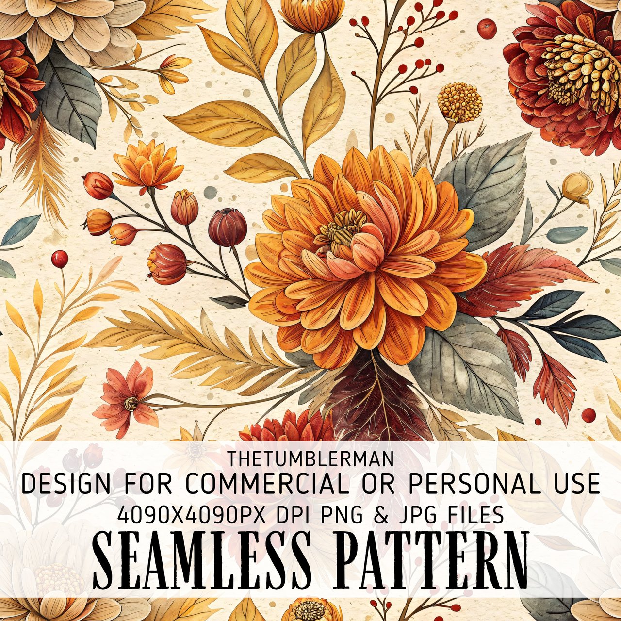 Floral Tumbler Design, Digital Paper, Watercolor Flower Background, Junk Journal Pages, Printable Tumbler PNG, Scrapbooking Paper