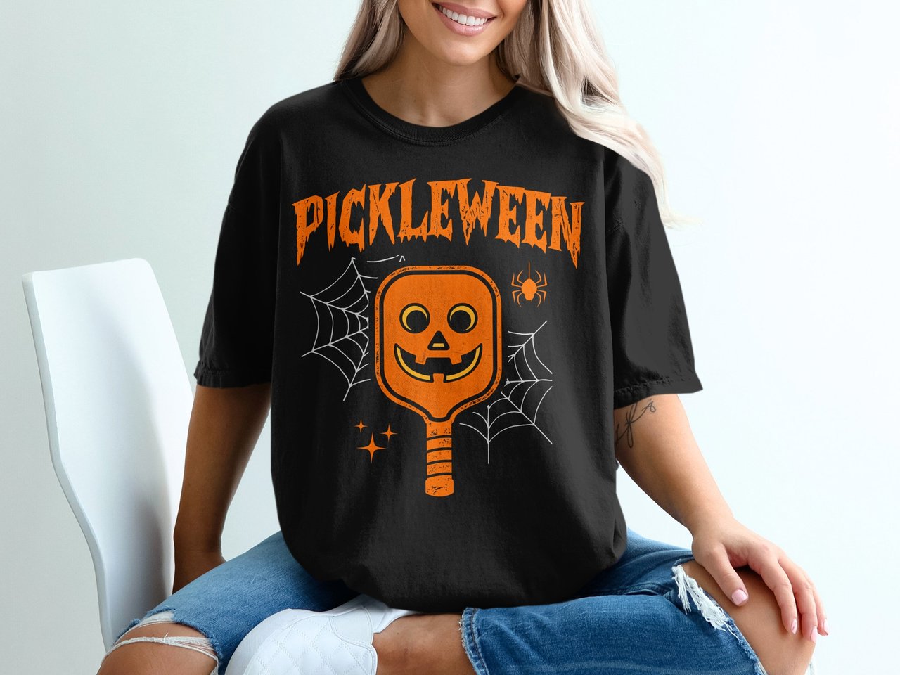 Pickleball Comfort Colors Shirt, Pickleween, Vintage Graphic Tee, Halloween Pickleball Paddle Fall Holiday T-Shirt