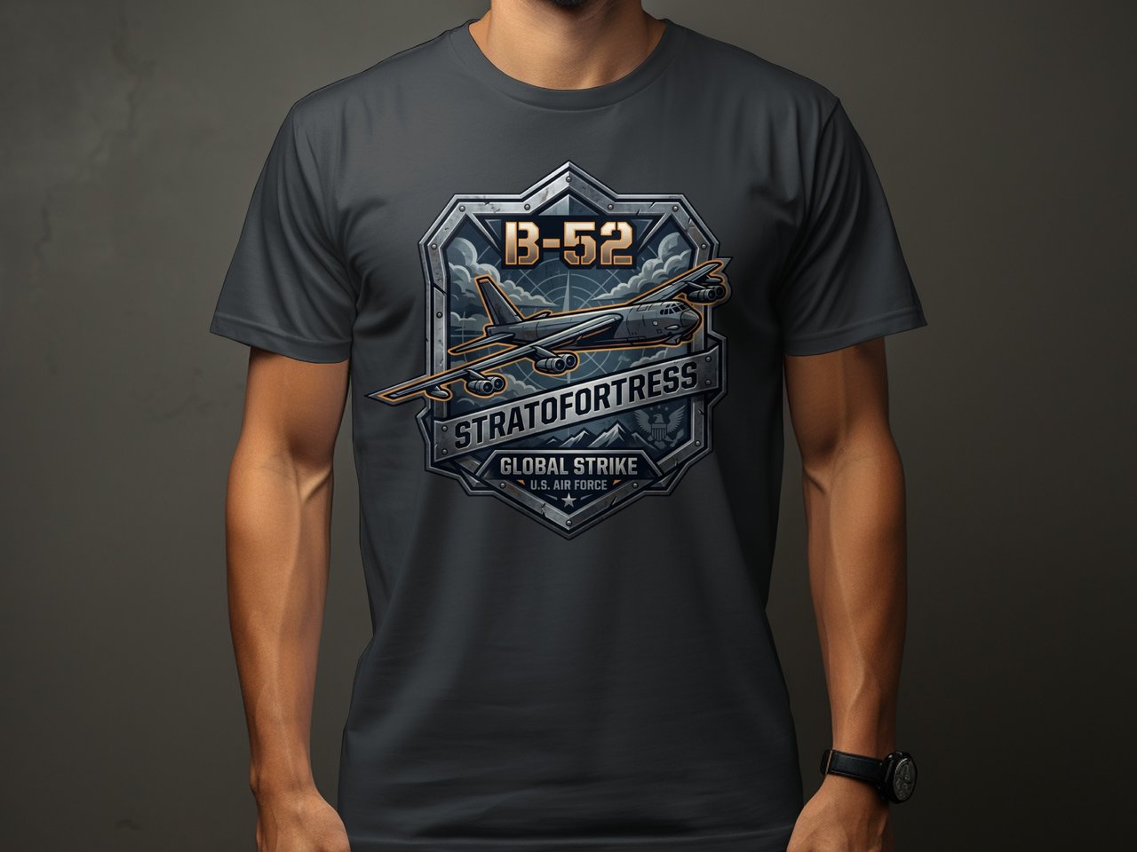 B-52 Stratofortress Shirt, Vintage Military Aviation Graphic T-Shirt, Air Force Veteran Gift, Tactical Bomber Plane Crest Tee for Him
