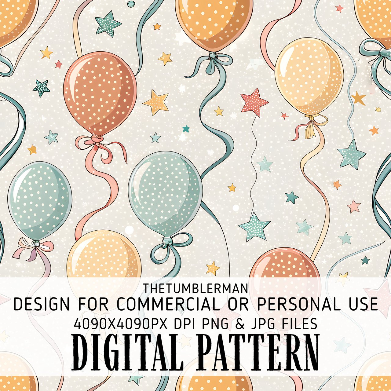 Digital Balloons Pattern, Party Balloons, Starry Sky, Digital Bundle, Seamless Pattern, Fabric Design, Paper Crafts, Instant Download