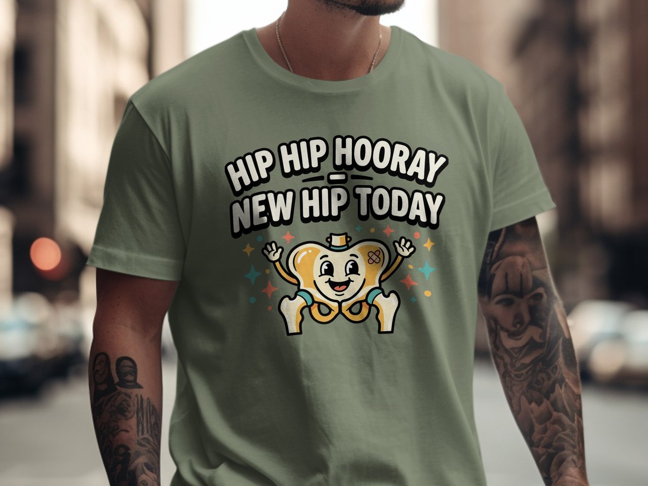Hip Replacement T-Shirt: New Hip Today Operation, Retro Cartoon Hip Bone