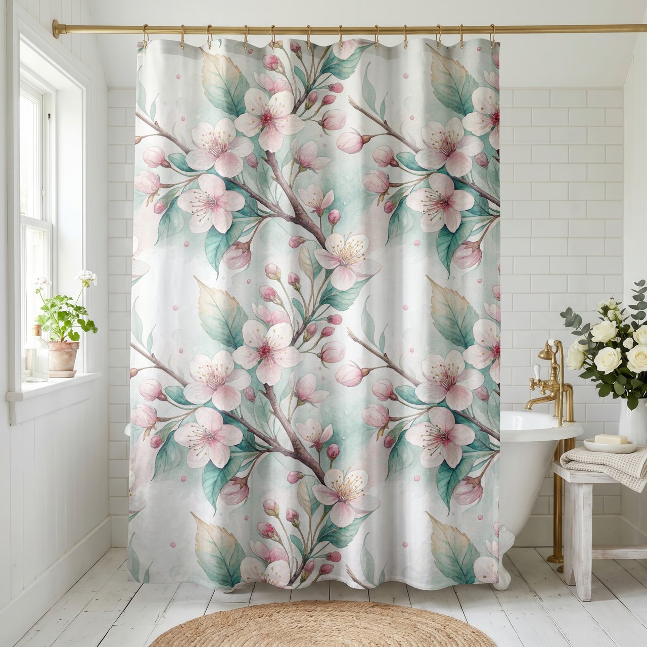 Sakura Bloom Watercolor Shower Curtain