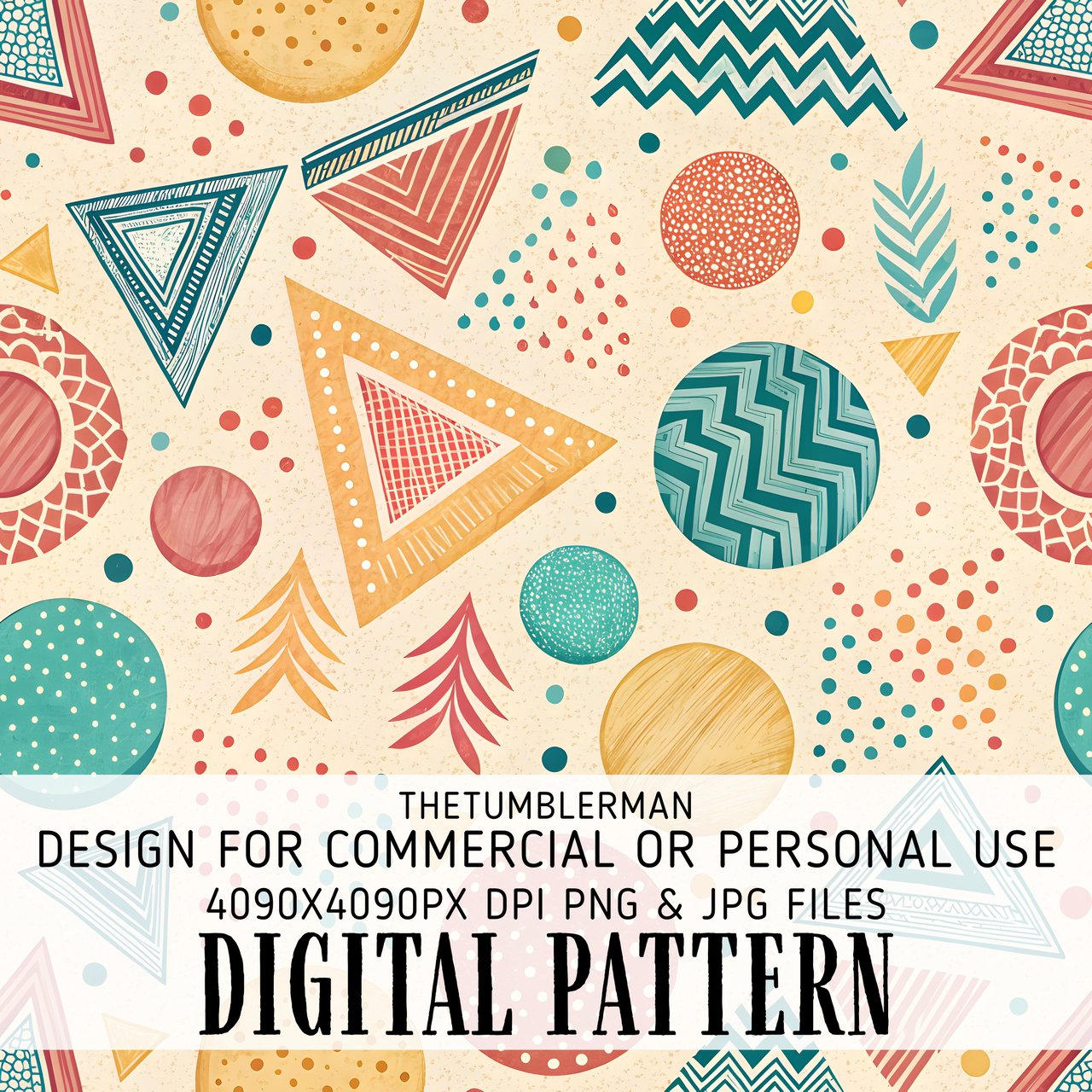Digital Pattern, Abstract Pattern, Digital Bundle, Geometric, Triangles, Circles, Trees Pattern, Bohemian, Digital Paper, Scrapbook, Fabric