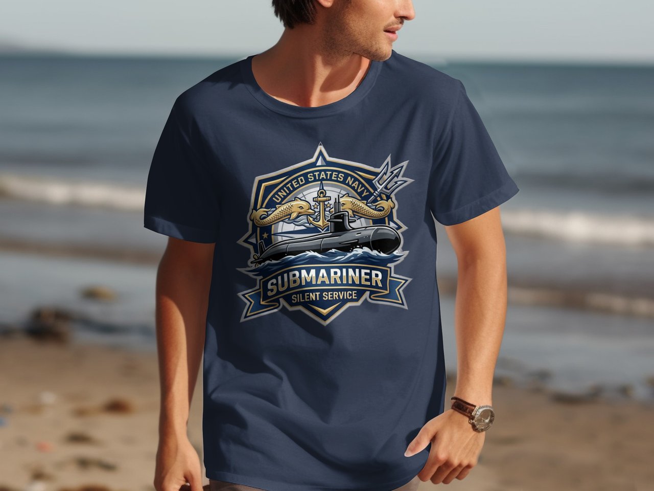 US Navy Submariner T-Shirt, Silent Service Crewneck Tee, Patriotic Military Veteran Gift, Nautical Anchor Submarine Graphic Shirt