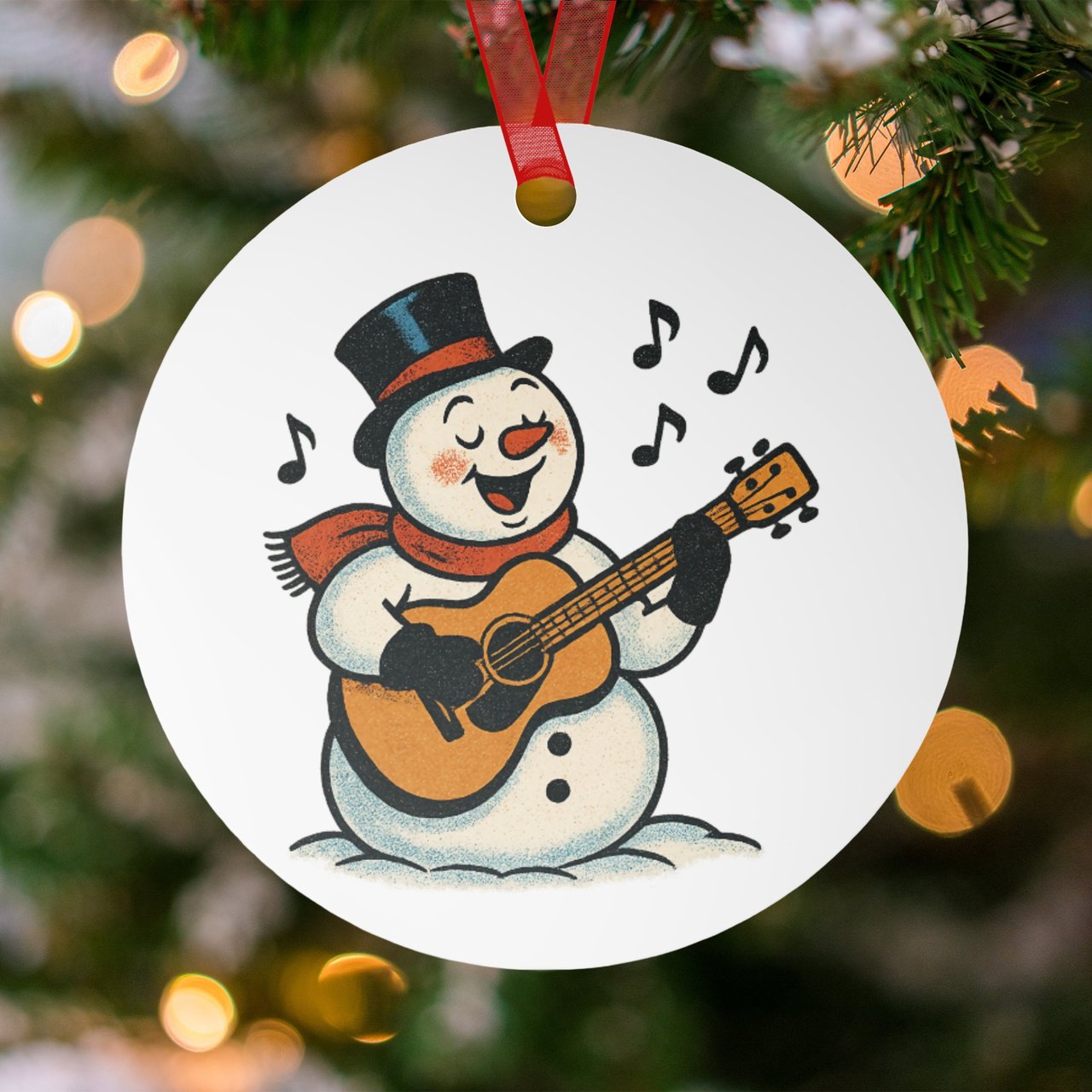 Retro Guitar Snowman Ornament