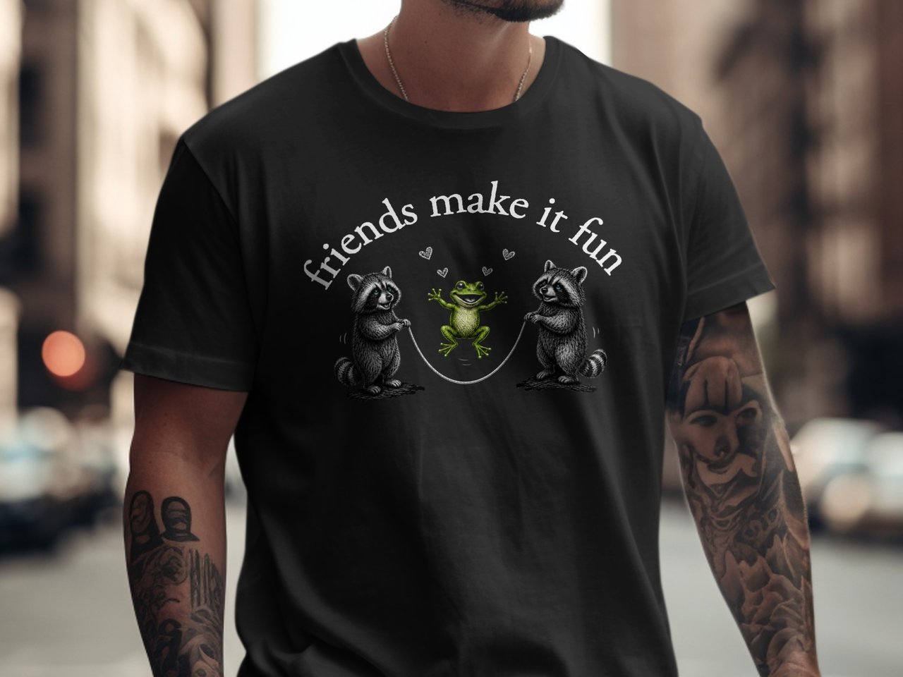 Friends Make It Fun T-shirt, Raccoon Frog Friendship Tee, Whimsical Animal Lover Gift, Cute Cottagecore Nature Shirt, Best Friends