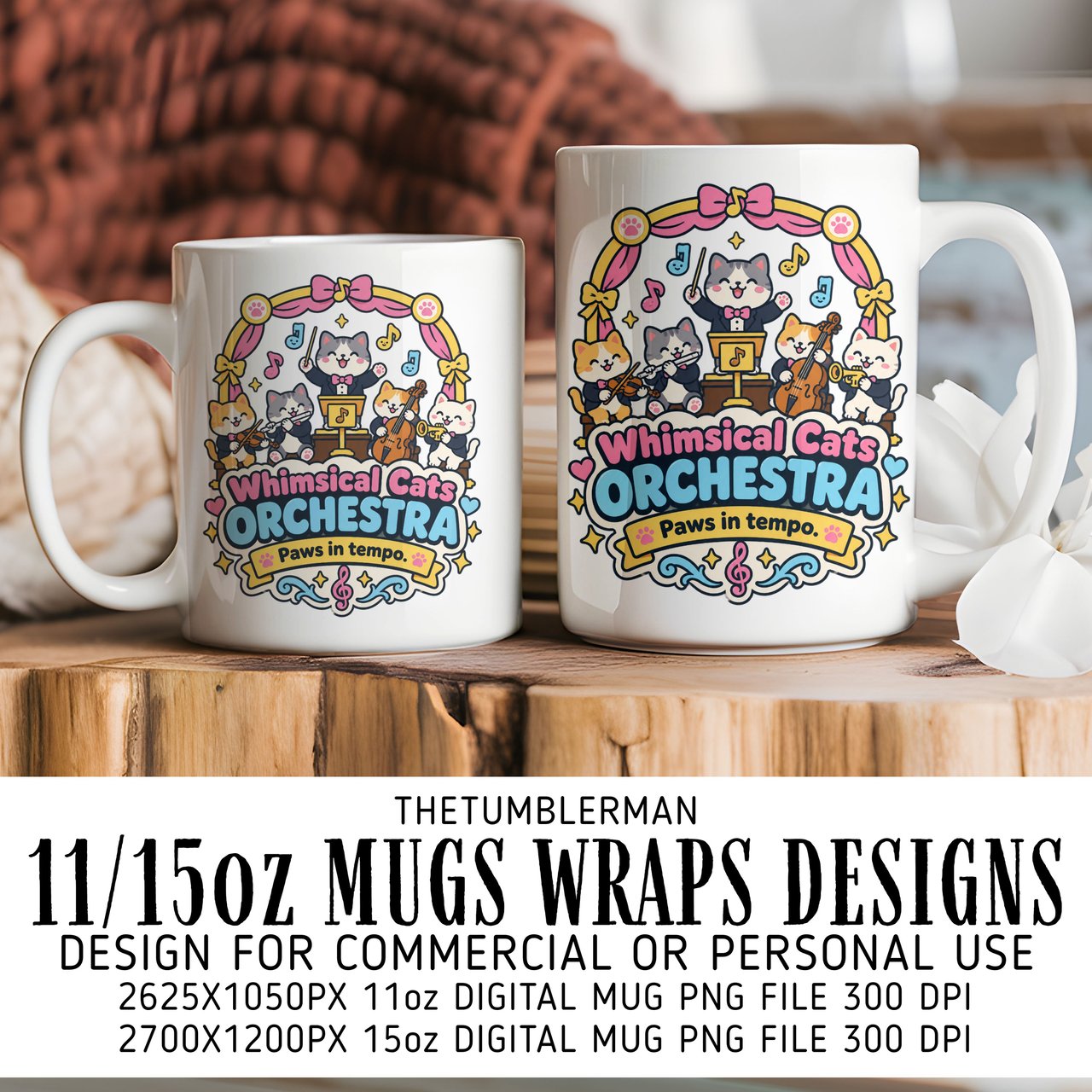 Whimsical Cats Orchestra Digital Mug Wrap