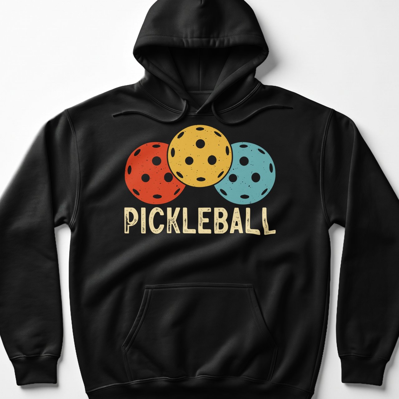 Pickleball Gildan Fleece Hoodie, PICKLEBALL Retro Triple Ball Graphic, Warm Court Pullover Sweatshirt