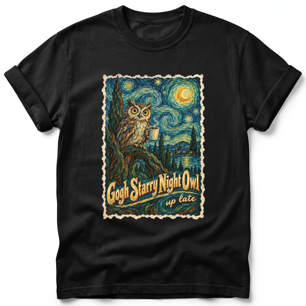 Gogh Starry Night Owl ~ Comfort Colors Premium Tee