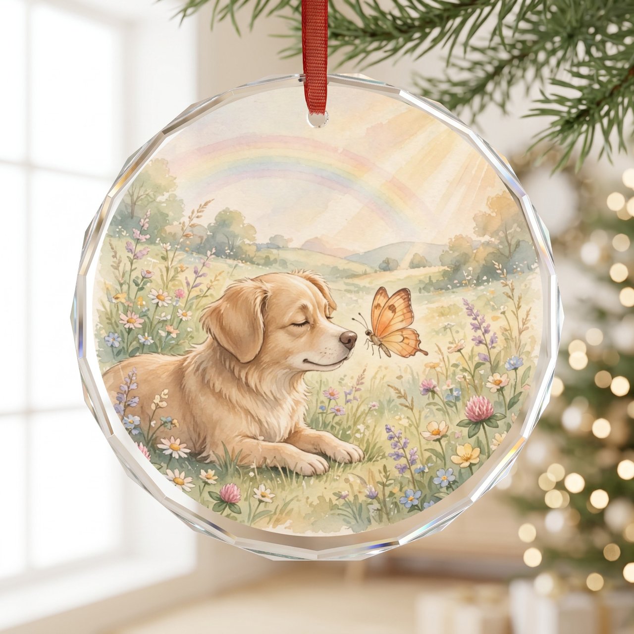 Dog Memorial Ornament Personalized | Butterfly Meadow | Pet Loss Gift