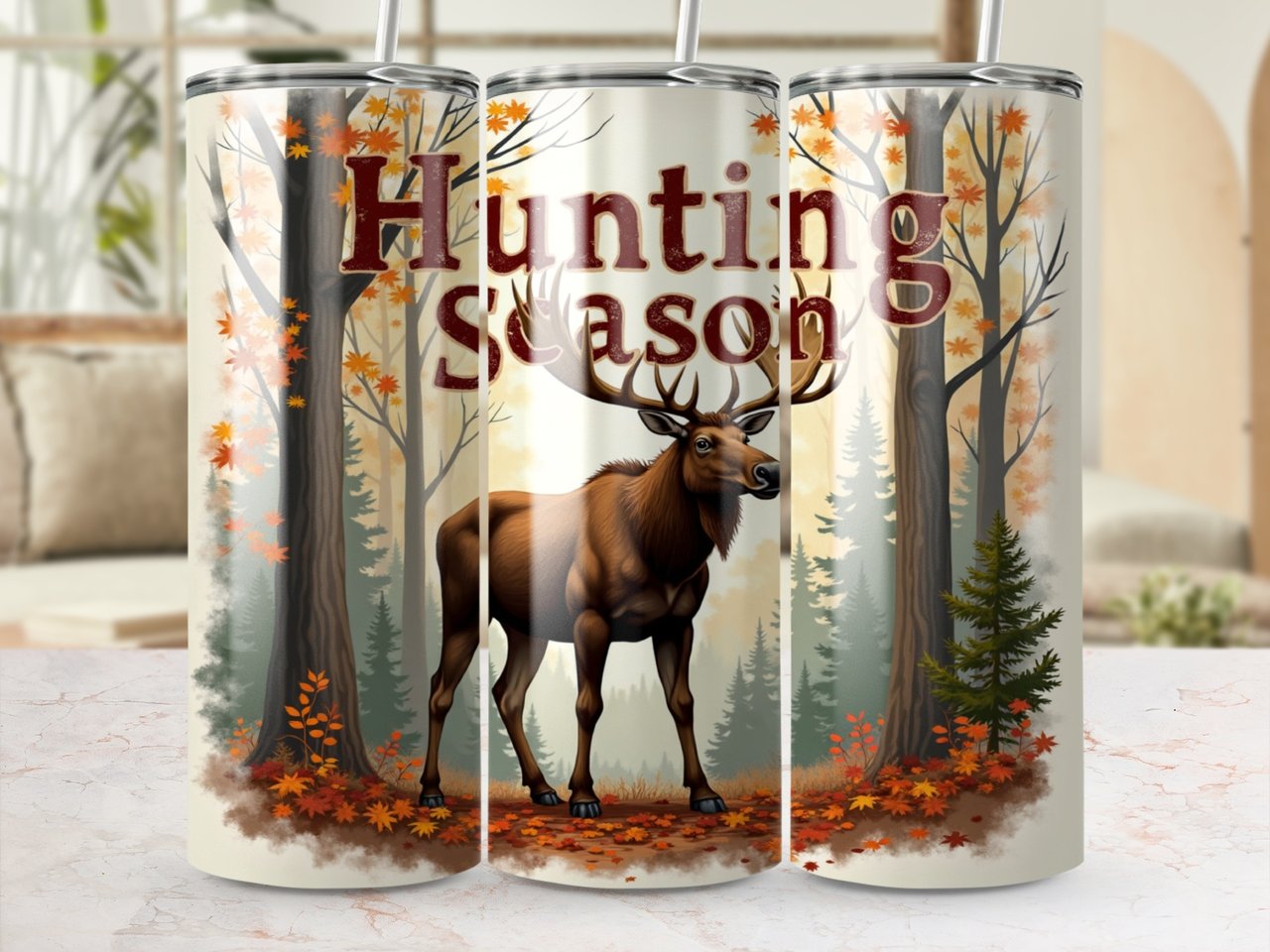Hunting Season 20oz Tumbler Wrap, Deer Autumn Design, Fall Leaves Tumbler, Nature Lover Gift, Hunter Gift, Outdoor Adventure Wrap