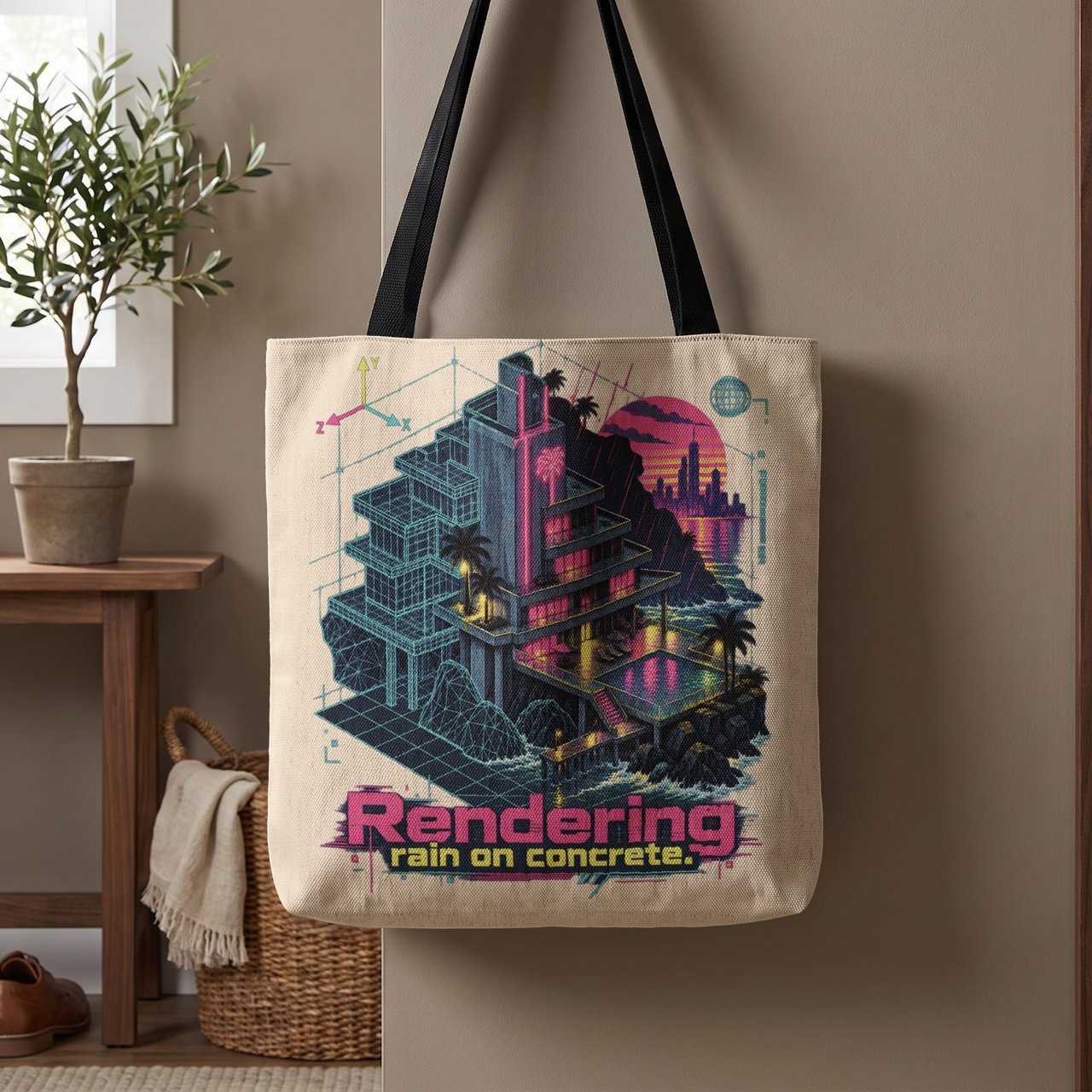 Rendering Rain on Concrete Tote Bag