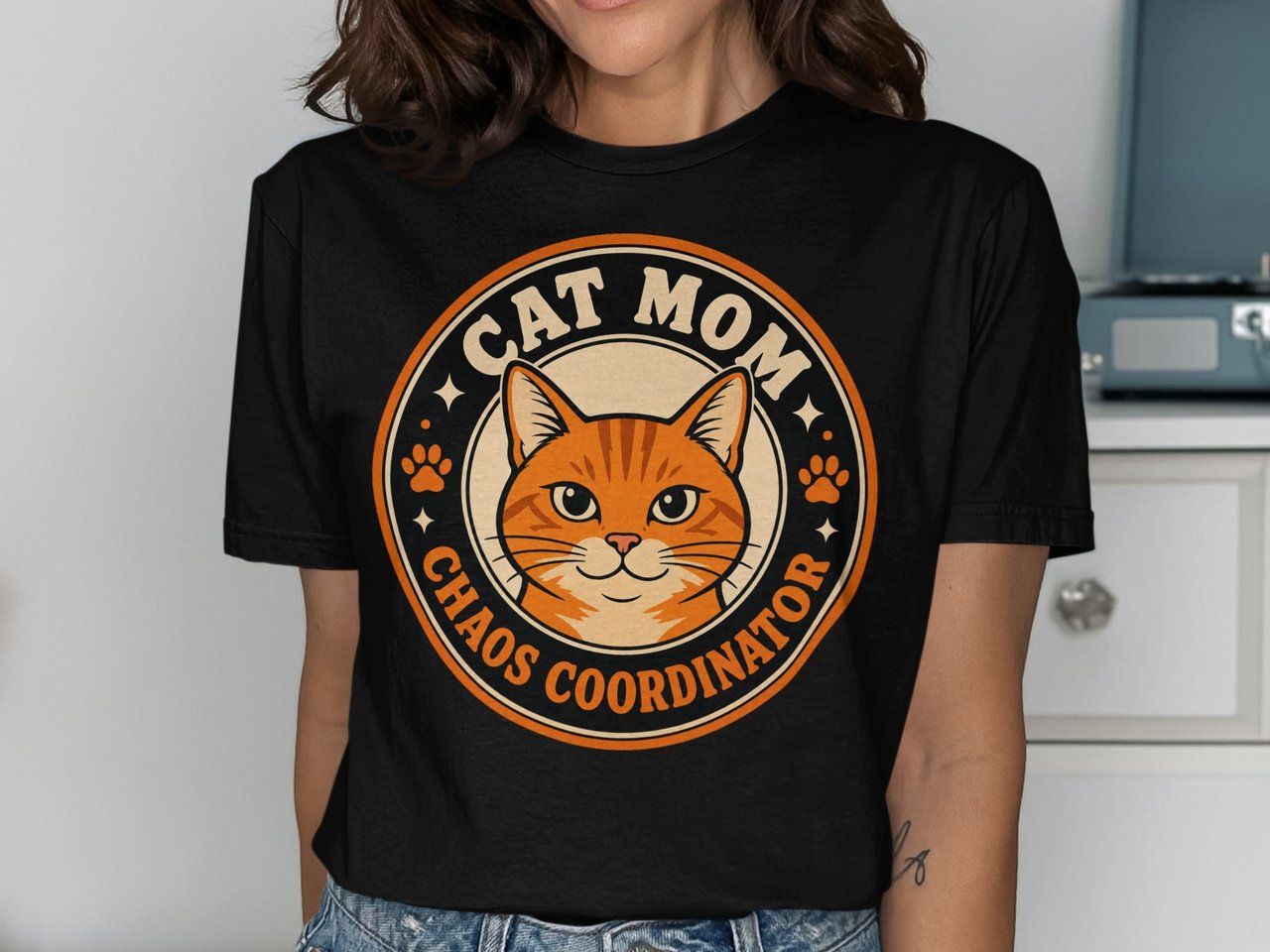Orange Cat Mom Chaos Coordinator Tee