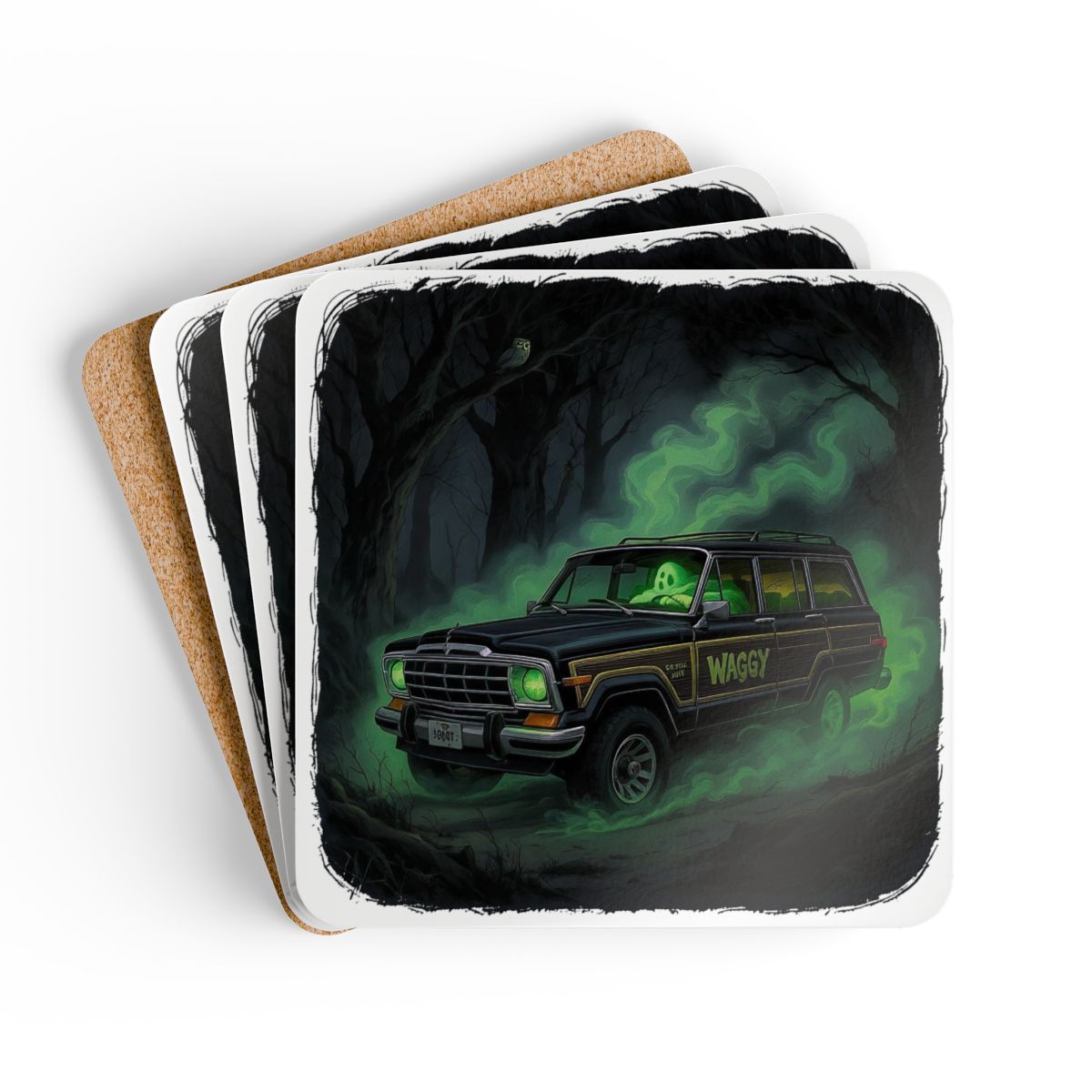 Grand Wagoneer Waggy Corkwood Coaster Set, Retro Car Art Coasters, Classic Car Lover Gift, Petralla Shop Cars Section