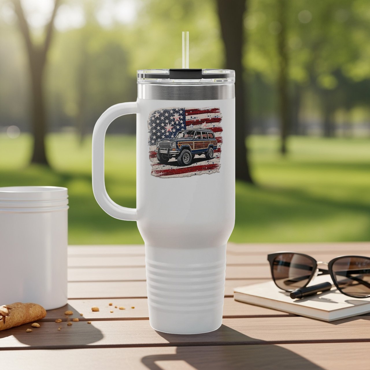 Grand Wagoneer Tumbler, Waggy Car Tumbler, American Flag Design, Vintage Car Gift, Cars at Petralla Shop