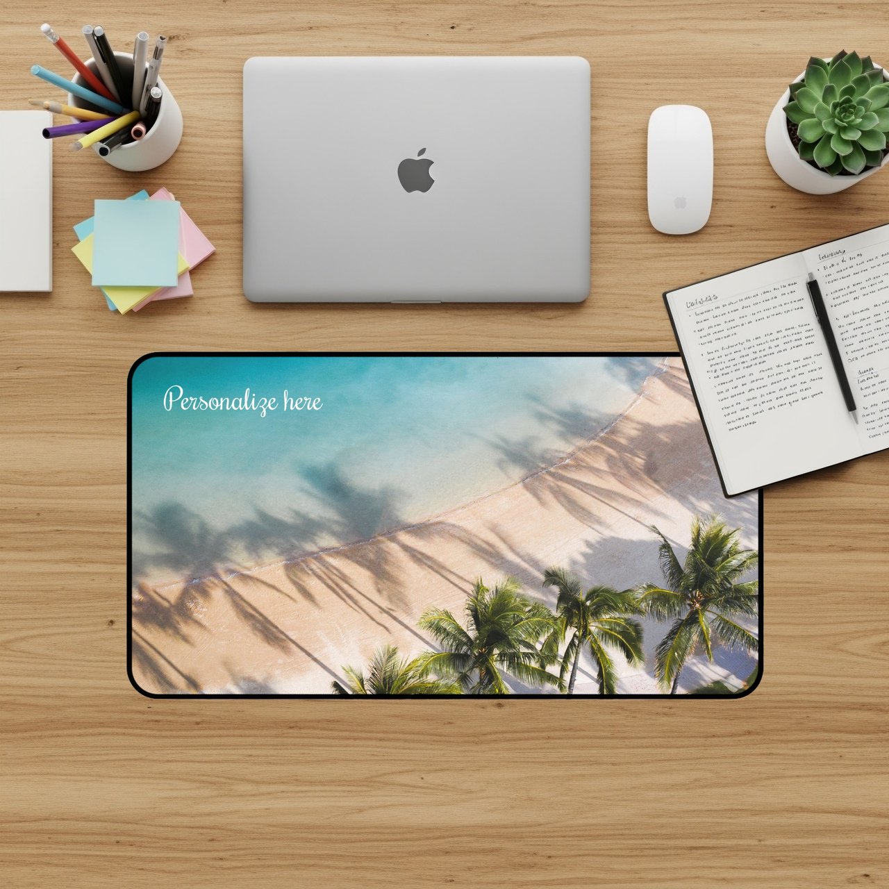 Tropical Beach Personalized Mouse Pad, Vibrant Ocean Palm Tree Desk Mat, Custom Home Office Beach Lover Gift