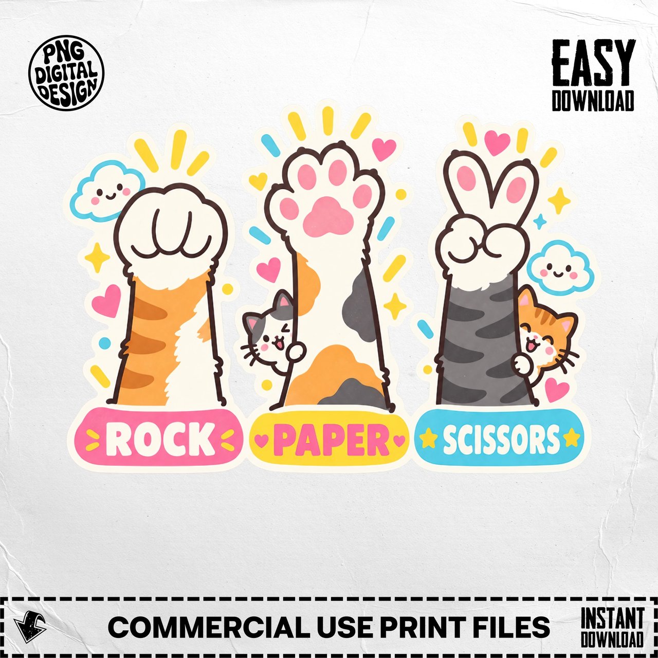 Rock Paper Scissors Cat Paw Hand Game Graphic T-Shirt Pet Rescue Kitten Print