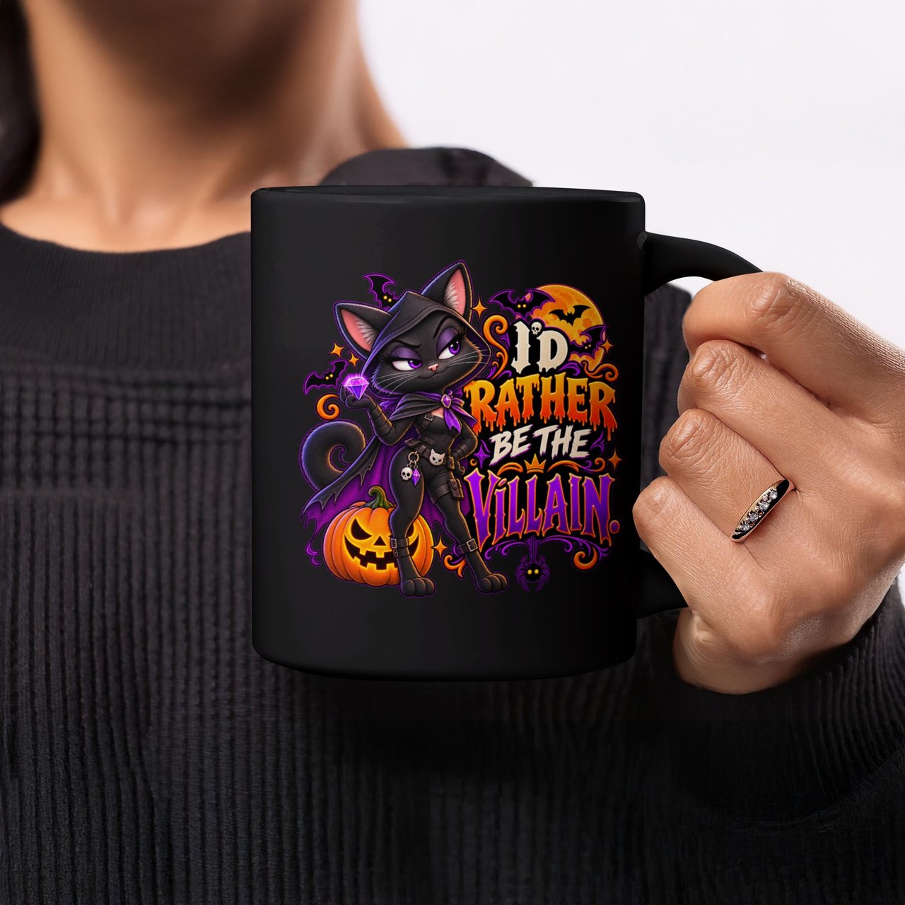 I'd Rather Be The Villain Black Cat Mug