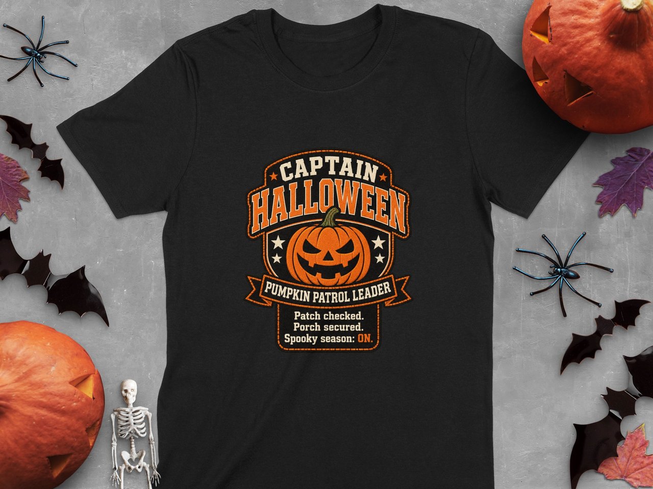 Captain Halloween Pumpkin Patrol Leader Graphic Print Crewneck Sweatshirts Spooky Season Jack O Lantern Design