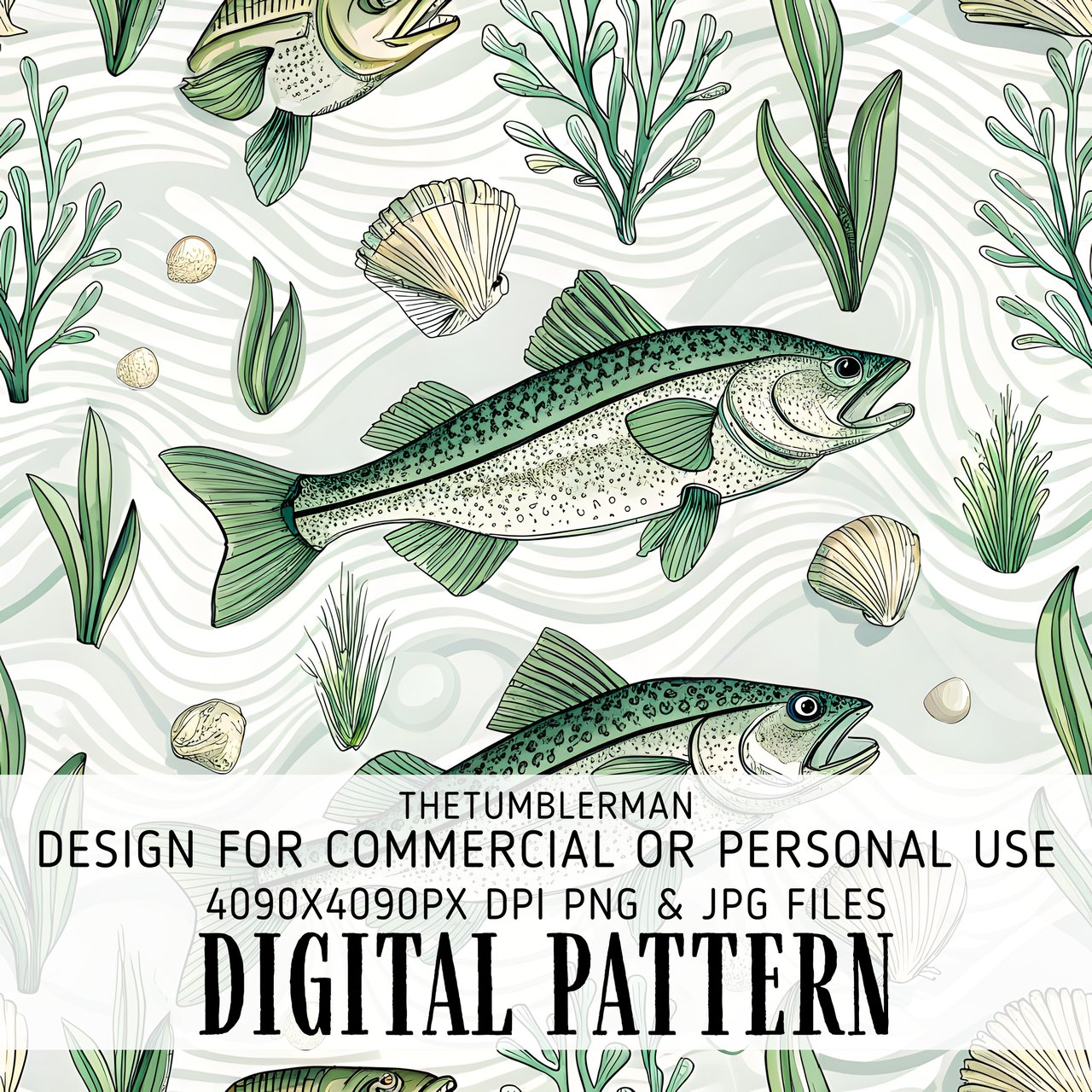 Digital Fish Pattern, Fishing Fabric Pattern, Seafood Digital Download, Ocean Pattern, Sea Life, Scrapbooking Paper, Digital Bundle Pattern