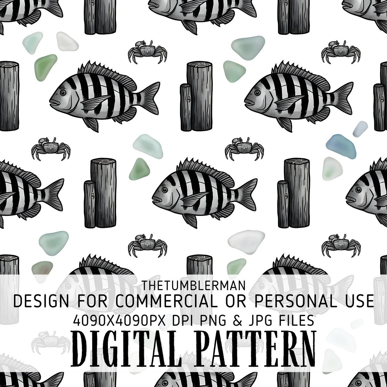 Digital Pattern, Fish Pattern, Crab Pattern, Wood Pattern, Sea Glass Pattern, Digital Bundle, Seamless Pattern, Sublimation Design