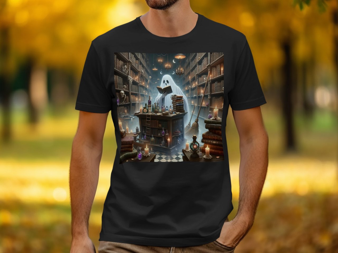 Ghost Reading T-Shirt, Library T-Shirt, Spooky Season T-Shirt, Halloween T-Shirt, Book Lover T-Shirt, Gothic T-Shirt, Witch T-Shirt