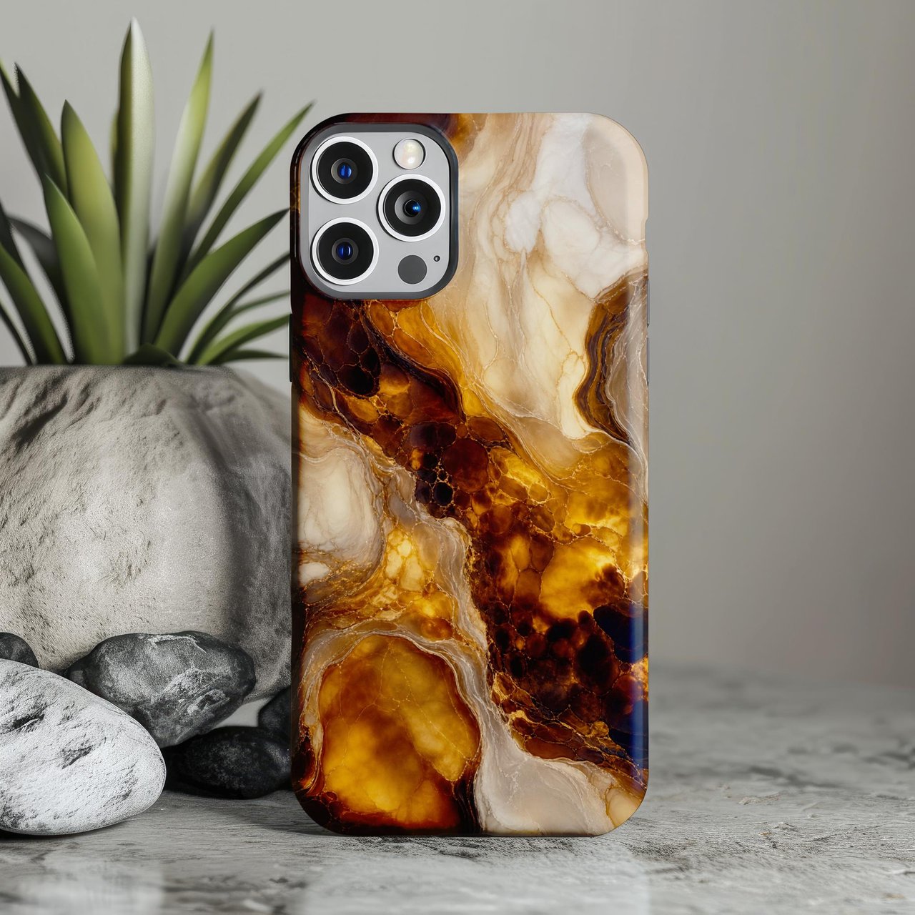 Amber Marble Tough Phone Case Liquid Agate Gold Swirl Cover Warm Earthy Aesthetic Case Glossy Resin Geode Print Luxury Phone Cover