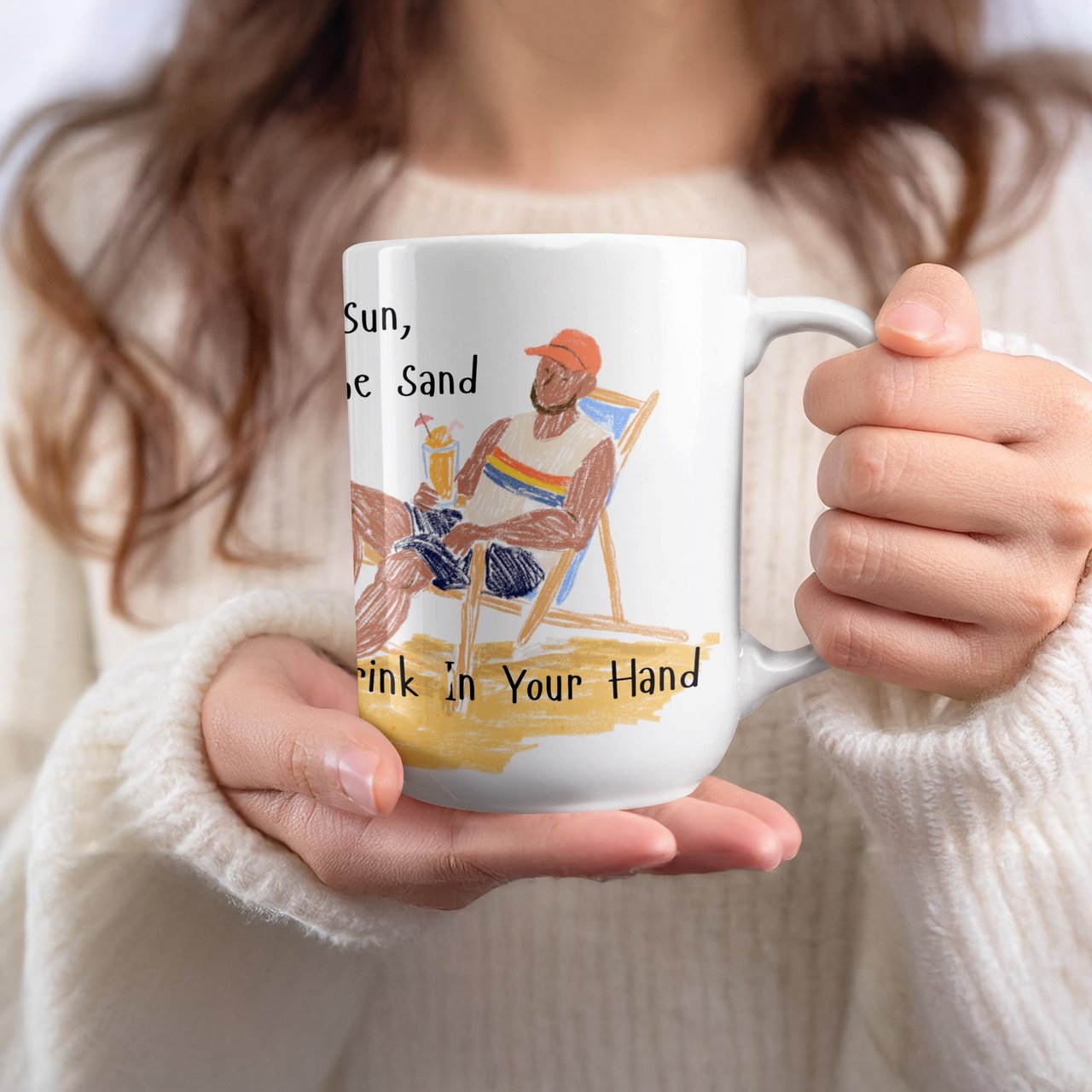 Beach Vacation Mug | The Sun Sand Drink In Your Hand | Summer Relax Illustration | Chill Beach Vibes