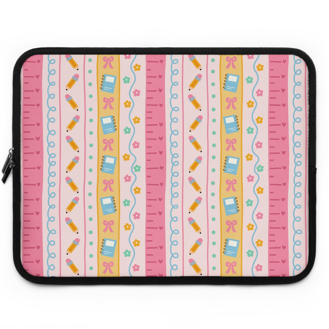 Cute School Supplies Laptop Sleeve, Pastel Pink Pencil Ruler Notebook Accessory Pouch, Teacher Student Gift