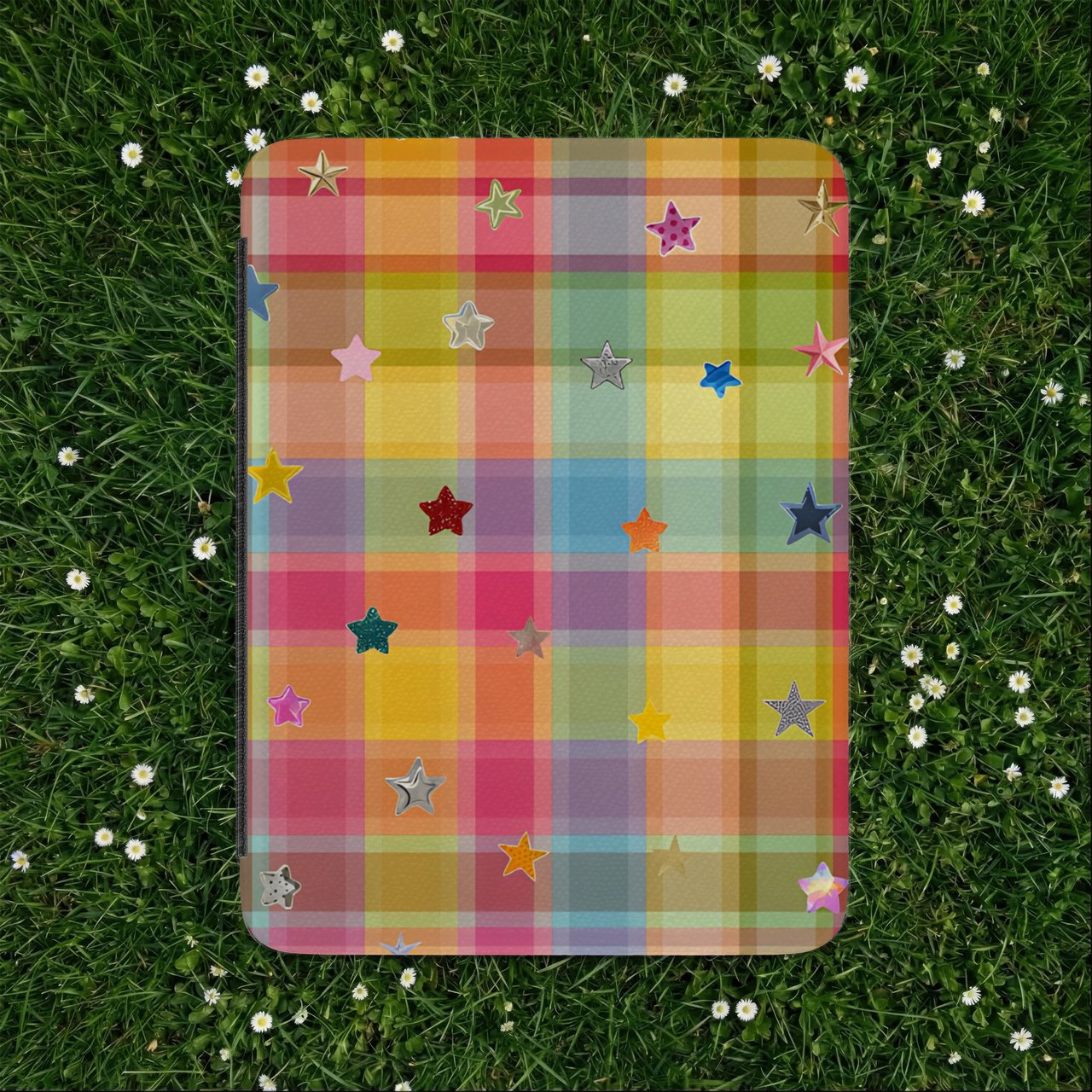 Rainbow Plaid Star Kindle Case